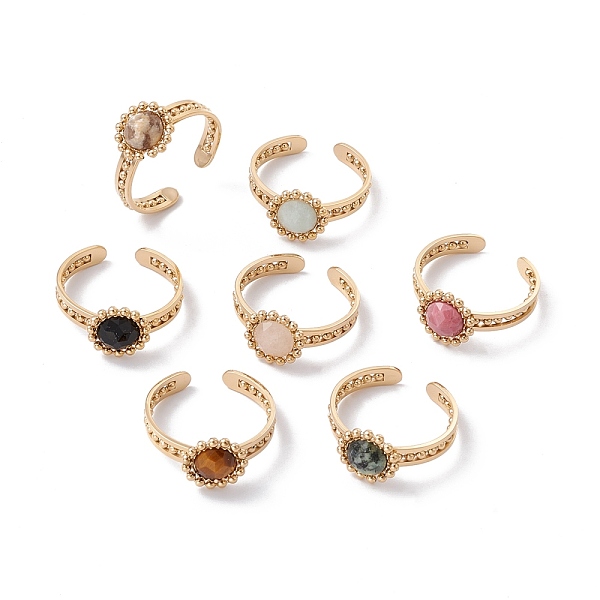 

PandaHall Natural Gemstone Flower Open Cuff Ring, Real 24K Gold Plated 304 Stainless Steel Jewelry for Women, US Size 7 1/4(17.5mm) Mixed...