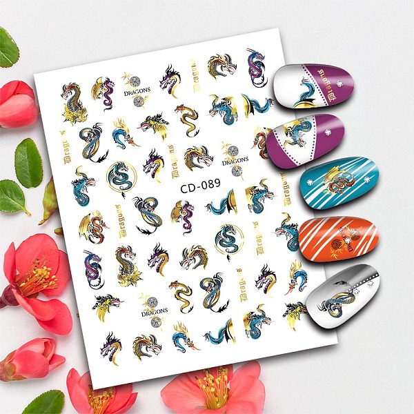 

PandaHall Cartoon Nail Art Stickers Decals, DIY Nail Tips Decoration for Women, Dragon Pattern, Blue, 8x10.3cm Paper Dragon Blue
