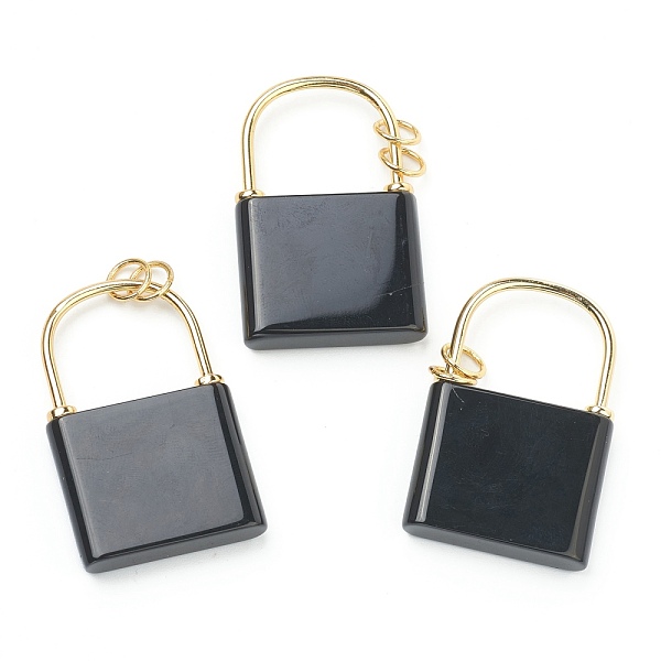 

PandaHall Natural Obsidian Pendants, with Golden Plated Brass Findings, Lock, 46.5~47x30x7mm, Hole: 6mm Obsidian Lock
