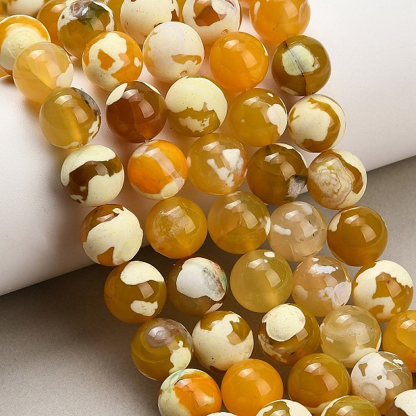 Brins de perles d'agate craquelée au feu naturel (teintes et chauffées)