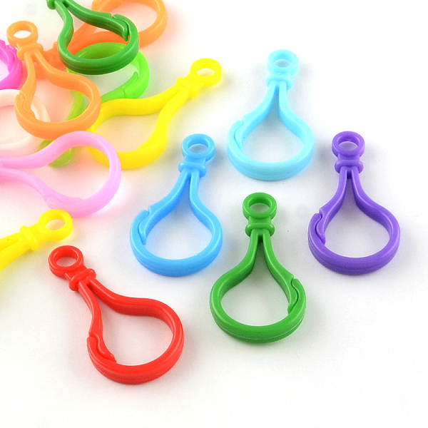 

PandaHall Opaque Solid Color Bulb Shaped Plastic Push Gate Snap Keychain Clasp Findings, Mixed Color, 48x25x5.5mm, Hole: 6mm Plastic Others..., Multicolor