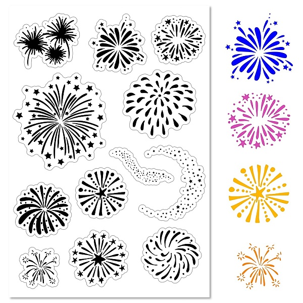 

PandaHall CRASPIRE Christmas Fireworks Clear Rubber Stamps Snowflake Happy New Year Silicone Transparent Seals Stamp for Journaling Card...