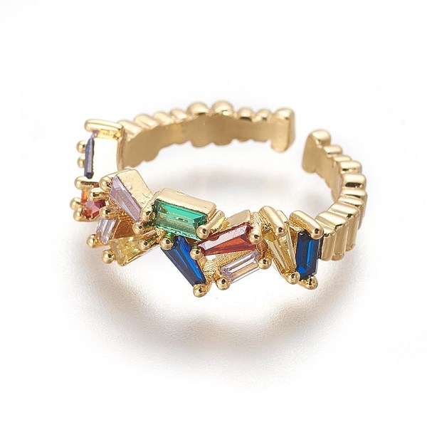 

PandaHall Cubic Zirconia Cuff Rings, Open Rings, with Brass Findings, Real 18K Gold Plated, Size 7, 17mm Brass+Cubic Zirconia
