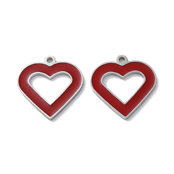 

PandaHall 304 Stainless Steel Pendants, with Enamel, Heart Charm, Stainless Steel Color, 17x16x1.5mm, Hole: 1.4mm Stainless Steel+Enamel..., Red
