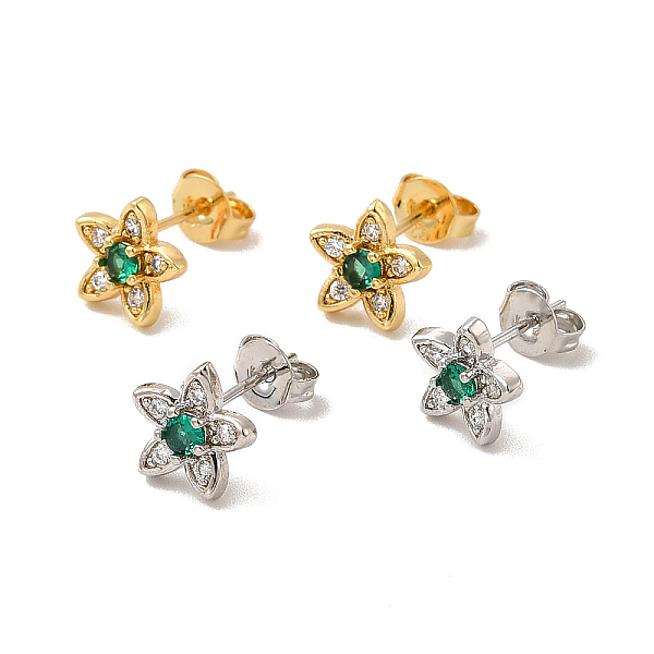 

PandaHall Rack Plating Brass Micro Pave Clear & Green Cubic Zirconia Star Ear Studs, Long-Lasting Plated, Cadmium Free & Lead Free, Mixed...