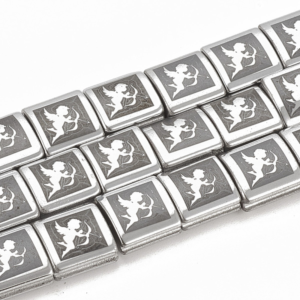 

PandaHall Electroplate Non-magnetic Synthetic Hematite Beads Strands, Square with Cupid/Cherub, Platinum Plated, 7x7x4mm, Hole: 1.5mm, about...