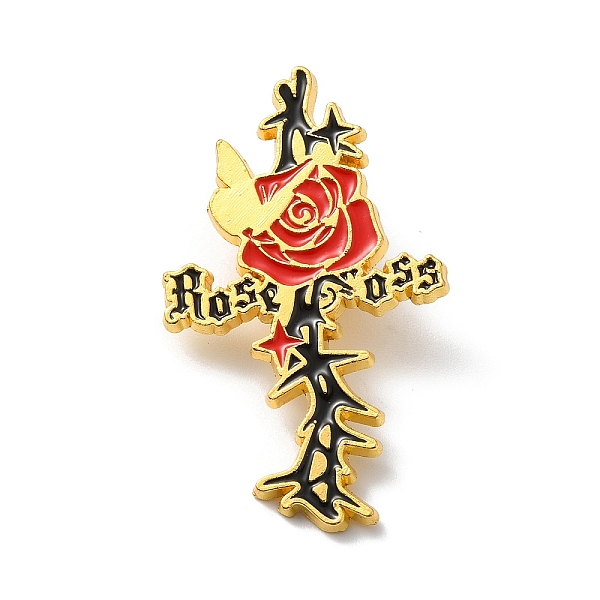 PandaHall Magic Theme Enamel Pin, Golden Alloy Brooch for Backpack Clothes, Flower, 45x27x2mm Alloy+Enamel Flower Red