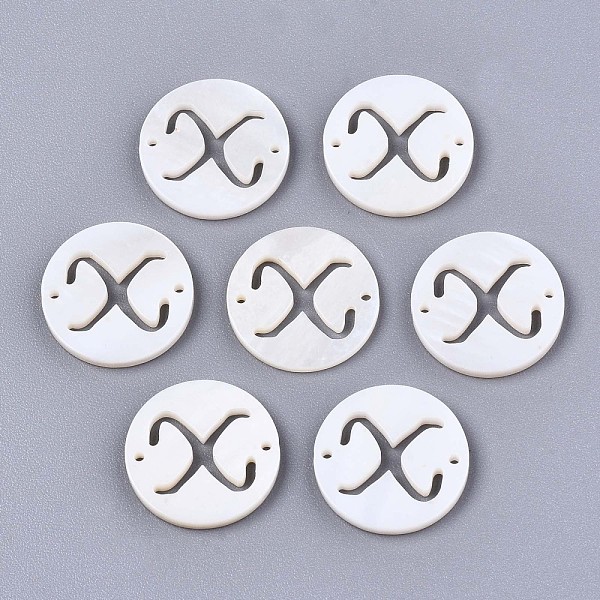 

PandaHall Natural Freshwater Shell Links Connectors, Flat Round with Letter, Letter.X, 14.5x1.5mm, Hole: 0.9mm Shell Flat Round