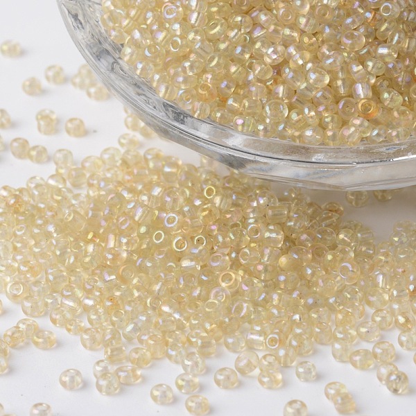 

PandaHall 12/0 Transparent Rainbow Plated Round Glass Seed Beads, Pale Goldenrod, 2~3x1.5~2mm, Hole: 0.8~1mm, about 37500pcs/pound Glass..., Yellow