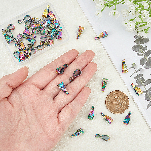 

PandaHall UNICRAFTALE 40pcs Rainbow Stainless Steel Snap on Bail Pendant Bails Connectors Hook Pendant Clasps for DIY Dangle Charms for...