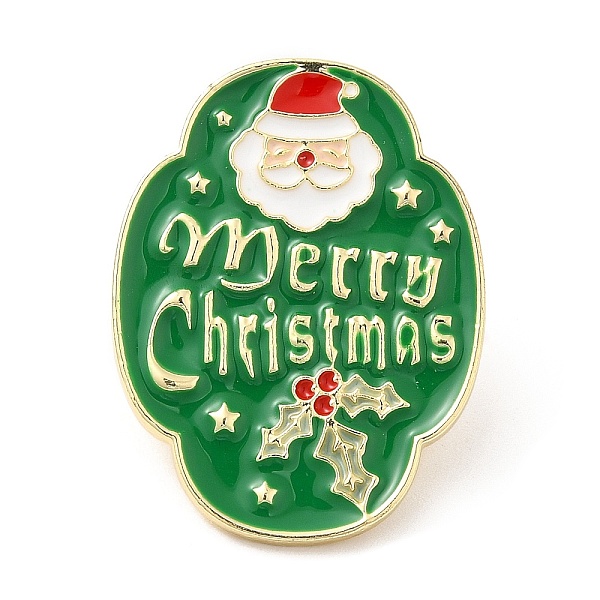 

PandaHall Christmas Theme Enamel Pins, Light Gold Alloy Badge for Backpack Clothes, Santa Claus, 30x23x2mm Alloy+Enamel Santa Claus Green