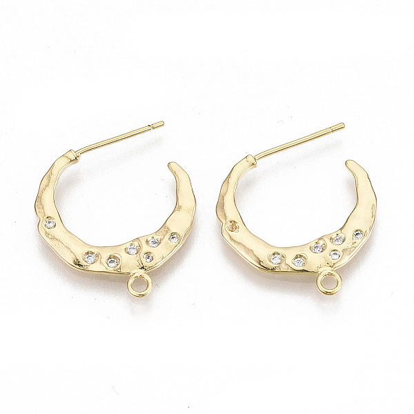 

PandaHall Brass Stud Earring Findings, Half Hoop Earrings, with Loop & Cubic Zirconia, Clear, Nickel Free, Real 18K Gold Plated, 21x20x1.5mm...