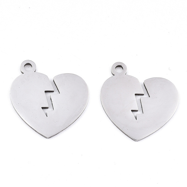 

PandaHall 201 Stainless Steel Pendants, Laser Cut, Split Heart, Stainless Steel Color, 18x17x0.9mm, Hole: 1.8mm 201 Stainless Steel Heart