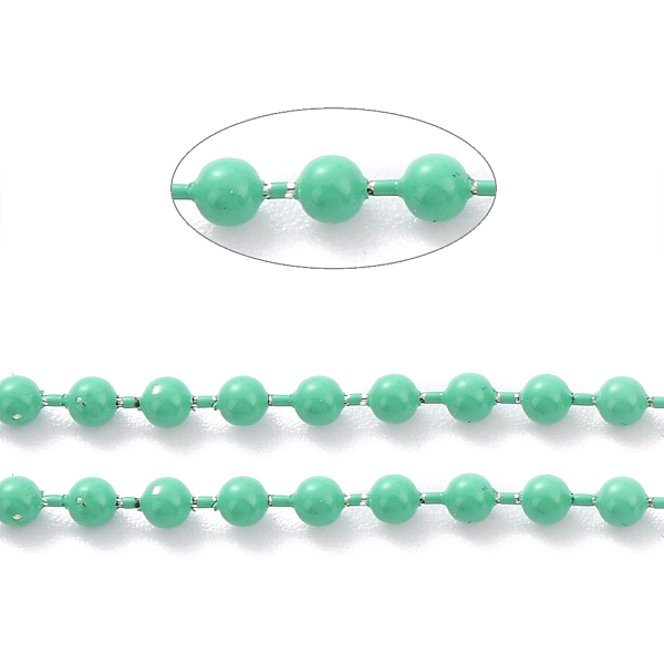 

PandaHall Spray Painted Brass Ball Chains, with Spool, Soldered, Round, Medium Sea Green, 2.5mm, 32.8 Feet(10m)/roll Brass