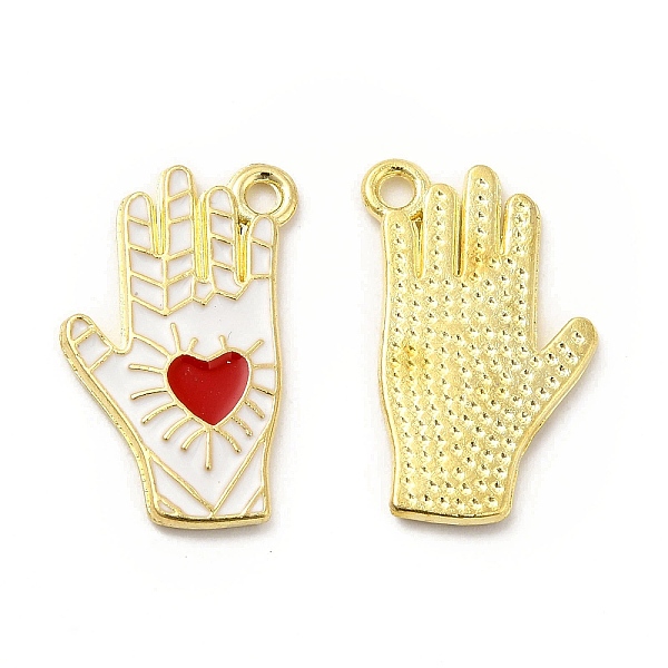 

PandaHall Alloy Enamel Pendants, Hand with Heart Pattern, Platinum, Golden, White, 21.5x14x1.5mm, Hole: 1.6mm Alloy+Enamel Others White