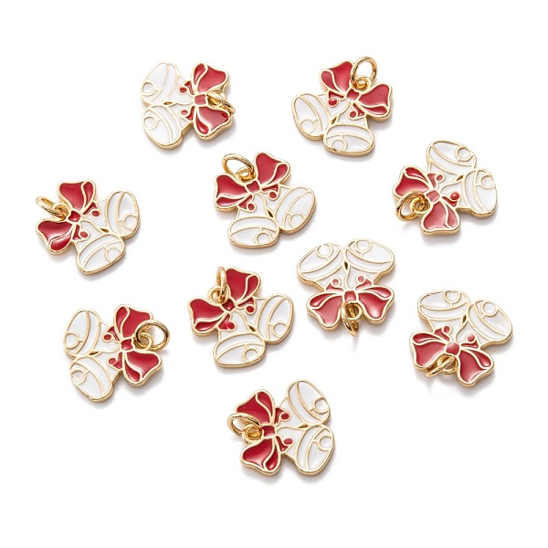 

PandaHall Real 18K Gold Plated Brass Enamel Charms, with Jump Ring, for Christmas, Christmas Bell, White, 13x14x1.5mm, Hole: 3.4mm...