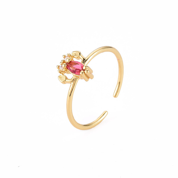 

PandaHall Brass Micro Pave Cubic Zirconia Cuff Rings, Open Rings, Cadmium Free & Nickel Free & Lead Free, Lobster, Hot Pink, Real 16K Gold...