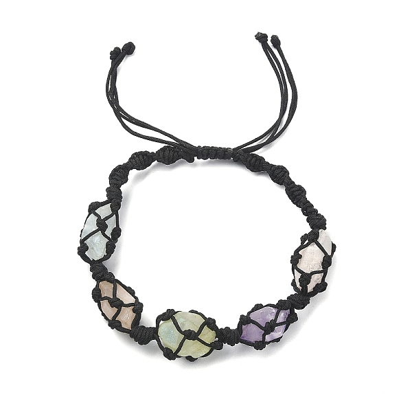 

PandaHall Dyed Natural Quartz Crystal Braided Bead Bracelets, Macrame Pouch Nylon Thread Adjustable Bracelet for Women, Black, Inner...