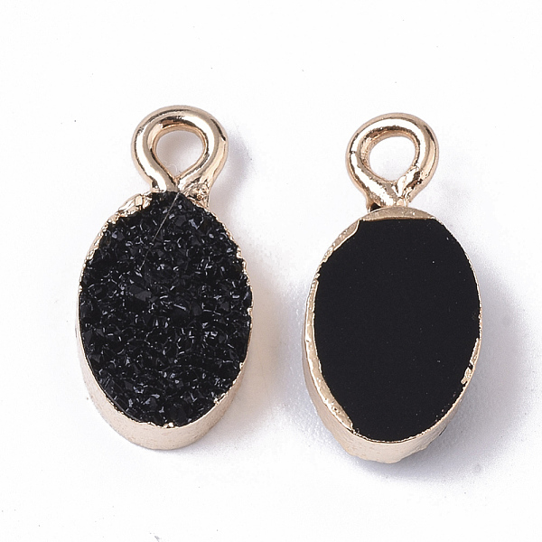 

PandaHall Druzy Resin Pendants, with Edge Light Gold Plated Iron Loops, Oval, Black, 15~16x7.5x4mm, Hole: 1.8mm Iron+Resin Oval Black