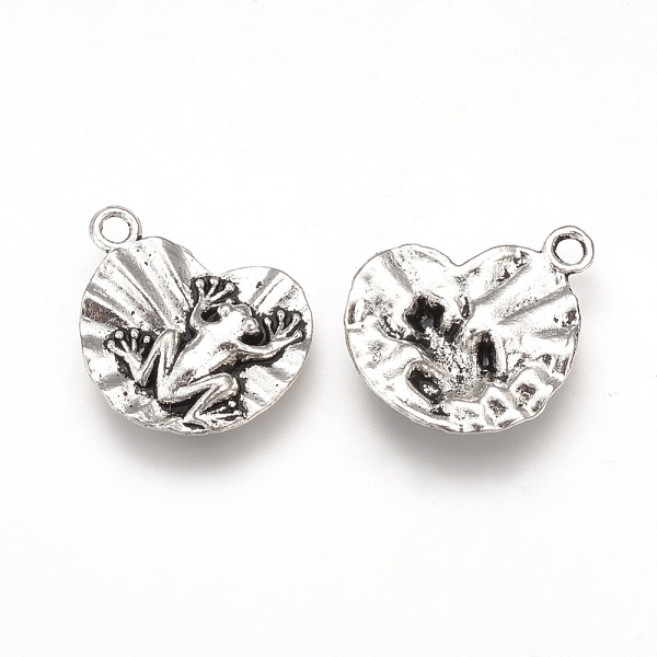 

PandaHall Tibetan Style Alloy Pendants, Frog on Lily Pad Charms, Amphibian Charms, Cadmium Free & Lead Free, Antique Silver, 16x18x3mm, Hole...