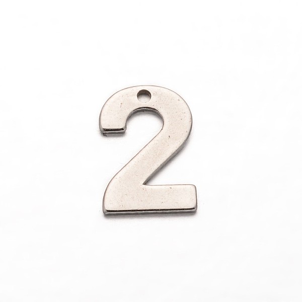 

PandaHall Number 201 Stainless Steel Charms, Num.2, 11x7.5x0.8mm, Hole: 1mm 201 Stainless Steel Number