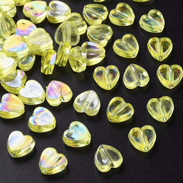

PandaHall Transparent Acrylic Beads, AB Color Plated, Heart, Yellow, 7.5x8x3mm, Hole: 1.8mm, about 3620pcs/500g Acrylic Heart Yellow