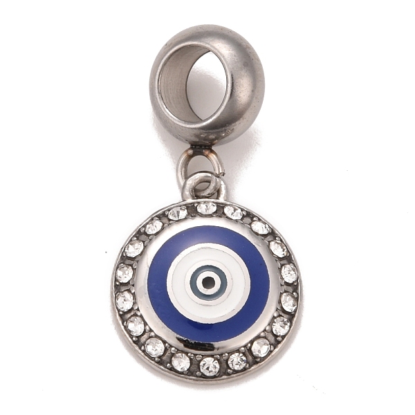 

PandaHall 304 Stainless Steel Crystal Rhinestone European Dangle Charms, Large Hole Pendants, with Enamel, Stainless Steel Color, Flat Round..., Blue