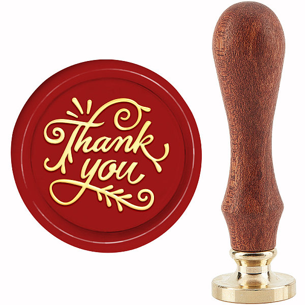 PandaHall CRASPIRE Thank You Wax Seal Stamp Wedding Sealing Wax Stamp 30mm/1.18inch Removable Brass Head Sealing Stamp with Wooden Handle