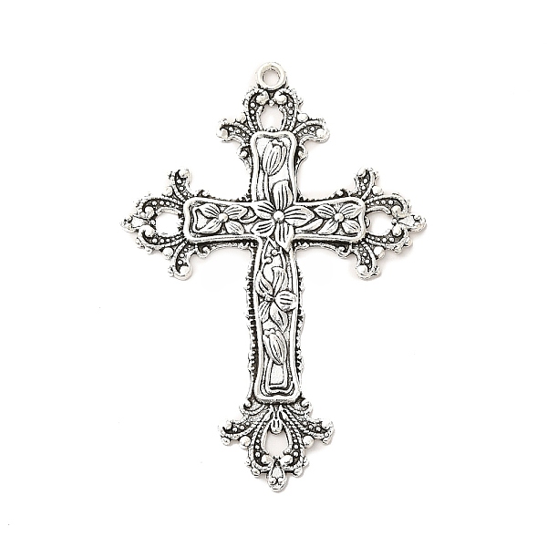 

PandaHall Tibetan Style Alloy Big Pendants, Cross with Flower, Antique Silver, 74x52.5x3mm, Hole: 3mm Alloy Cross