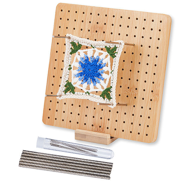 

PandaHall Square Bamboo Crochet Blocking Board, with Stainless Steel Positioning Pins and Needles, BurlyWood, 19.5x19.5x1.5cm Bamboo Square..., Orange