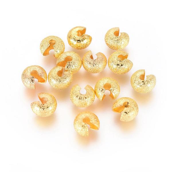 

PandaHall Brass Crimp Beads Covers, Nickel Free, Golden, 4mm in diameter, 3mm thick, Hole: 2mm Brass