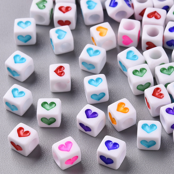 

PandaHall White Opaque Acrylic Beads, Cube with Heart, Mixed Color, 6.5x6x6mm, Hole: 3mm Acrylic Cube Multicolor