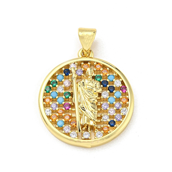 

PandaHall Brass with Cubic Zirconia Pendant, Round, Colorful, 22x20x3.7mm, Hole: 5x3.5mm Brass+Cubic Zirconia Round