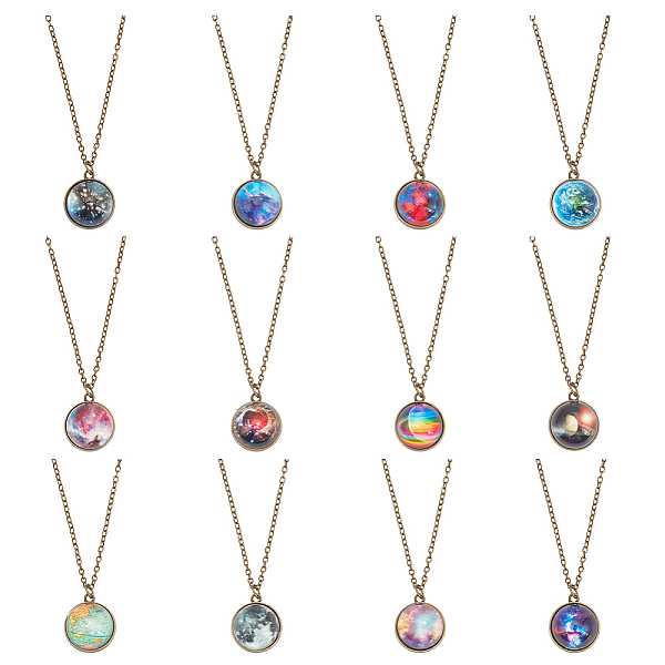 

PandaHall ANATTASOUL 12Pcs 12 Styles Glass Universe Ball Necklace, Galaxy Planet Pendant Necklace, Antique Bronze Alloy Jewelry for Women..., Multicolor