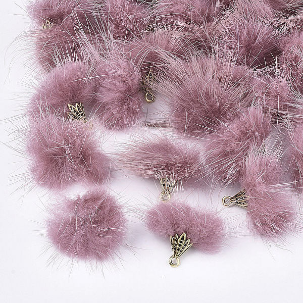 

PandaHall Faux Mink Fur Tassel Pendant Decorations, with Antique Golden Alloy Findings, Pale Violet Red, 20~30x28~30mm, Hole: 1.8mm Faux...