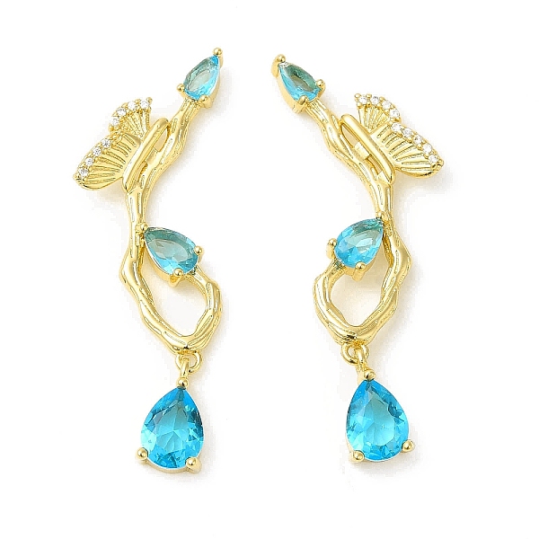 

PandaHall Sky Blue Cubic Zirconia Butterfly with Teardrop Dangle Sutd Earring, Brass Jewelry for Women, Cadmium Free & Nickel Free & Lead...