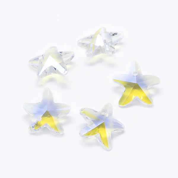 

PandaHall Faceted Glass Pendants, Star, Colorful, 14x15x6mm, Hole: 1mm Glass Star