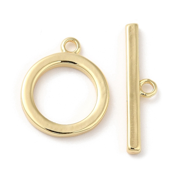 PandaHall Brass Toggle Clasps, Ring, Real 18K Gold Plated, Ring: 16x13x2mm, Hole: 1.6mm, Inner Diameter: 9mm, Bar: 20.5x4.5x2mm, hole: 1.6mm...
