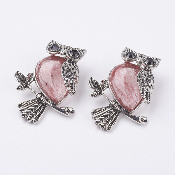 

PandaHall Watermelon Stone Glass Pendants, with Alloy Finding, Owl, Antique Silver, 46.5x35.5x11.5mm, Hole: 6x8.5mm Watermelon Stone Owl