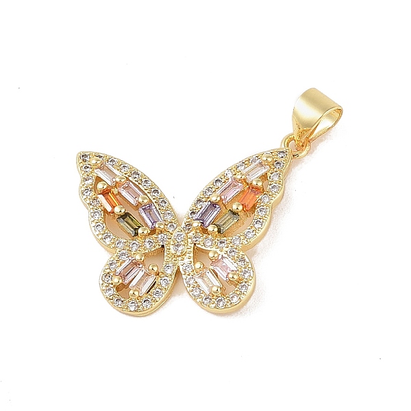 

PandaHall Brass Micro Pave Cubic Zirconia Pendants, with Glass, Real 18K Gold Plated, Butterfly, Colorful, 18.5x22.5x3mm, Hole: 4.5x3.5mm...
