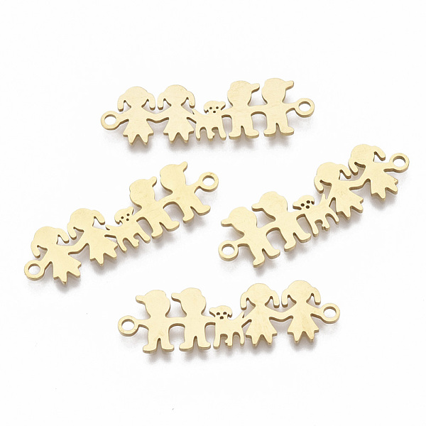 

PandaHall 201 Stainless Steel Links connectors, Laser Cut, Girl with Boy and Dog, Golden, 10x32x1mm, Hole: 1.5mm 201 Stainless Steel Human