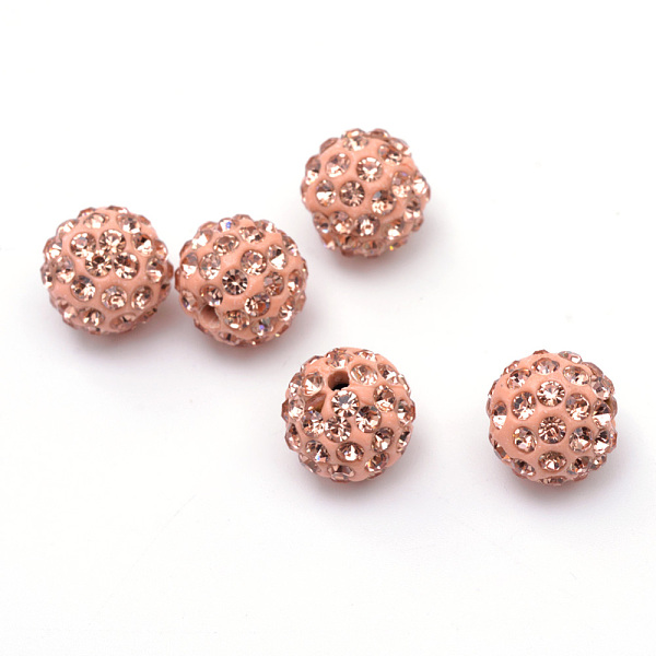 

PandaHall Polymer Clay Pave Rhinestone Beads, Disco Ball Beads, Light Peach, PP13(1.9~2mm), 6 Rows Rhinestone, 10mm, Hole: 1.5mm Polymer..., Pink