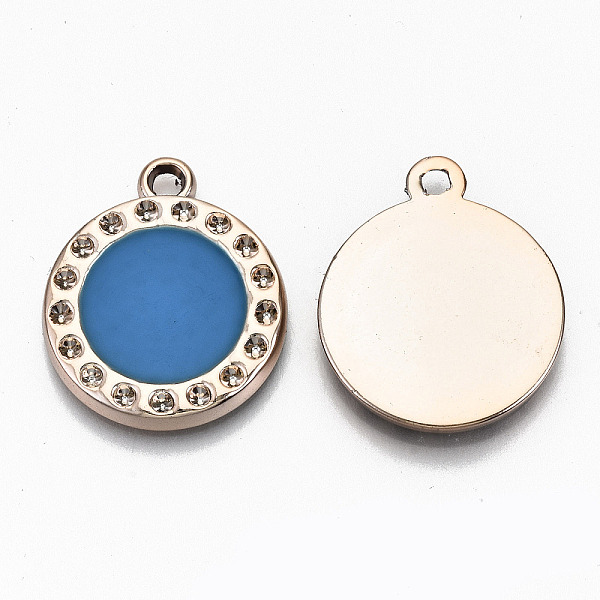 

PandaHall UV Plating Acrylic Pendant Rhinestone Settings, with Enamel, Round, Light Gold, Royal Blue, Fit for 2mm Rhinestone , 26x22x3mm...