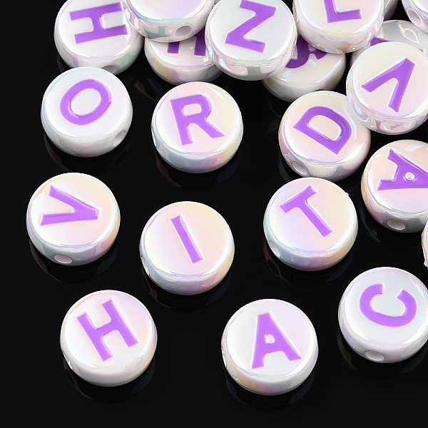 

PandaHall UV Plating Enamel Acrylic Beads, Iridescent, Mixed Letter, Flat Round, Orchid, 15x7mm, Hole: 2.2mm Acrylic Flat Round Purple