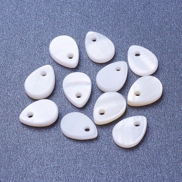 

PandaHall Natural White Shell Mother of Pearl Shell Charms, teardrop, 8~9x6~7x1.5mm, Hole: 1mm White Shell Teardrop