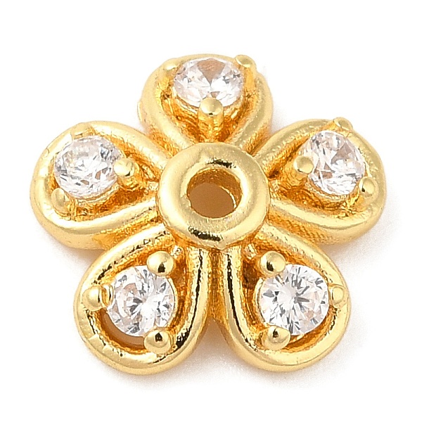 

PandaHall Rack Plating Brass Micro Pave Cubic Zirconia Bead Caps, Cadmium Free & Lead Free, 5-Petal Flower, Real 18K Gold Plated, 10x3mm..., Clear