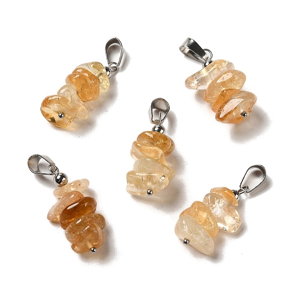 

PandaHall Natural Citrine Chip Pendants, Lucky Charms with Stainless Steel Color Plated Stainless Steel Snap on Bails, 24~27x11~14x7~10mm...