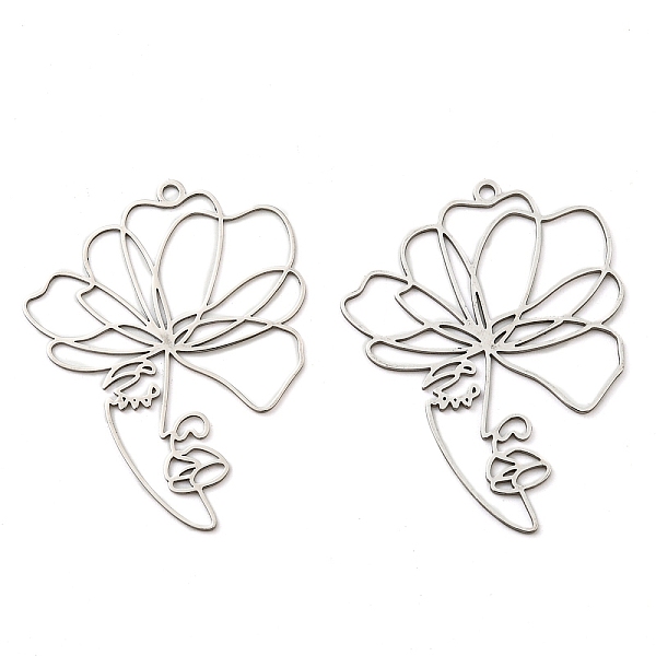 

PandaHall 201 Stainless Steel Pendants, Laser Cut, Flower Charm, Stainless Steel Color, 44x34x1mm, Hole: 1.8mm 201 Stainless Steel Flower
