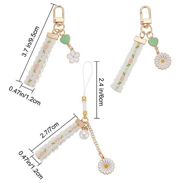DELORIGIN 12Pcs 3 Style Alloy Enamel Mobile Straps Pearl Flower Lanyard Wrist