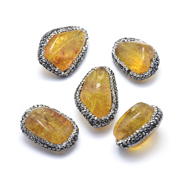 

PandaHall Natural Citrine Beads, with Polymer Clay Rhinestone, Nuggets, Dyed & Heated, Goldenrod, 28~32x10~16x19~22mm, Hole: 0.8mm Citrine..., Gold